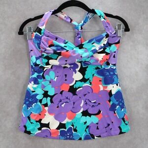 Catalina Purple Floral Halter Tie‎ Padded Bikini Tankini Beach Boho Top S Small
